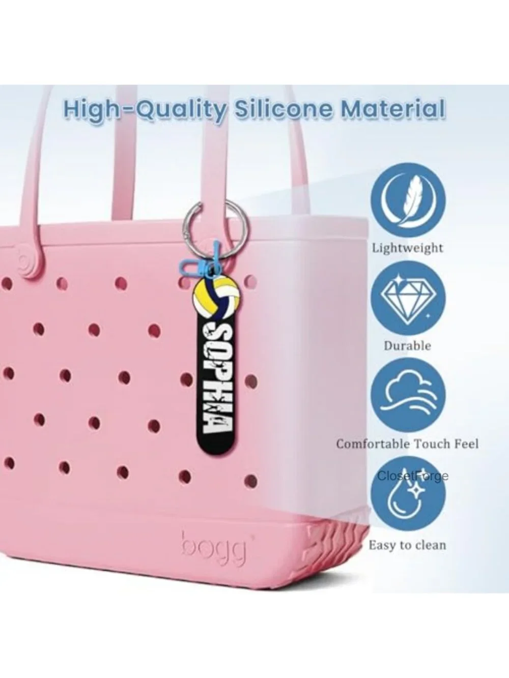 Sports Ball Silicone Keychain Charm for Bogg Bag, Personalized Beach Tote